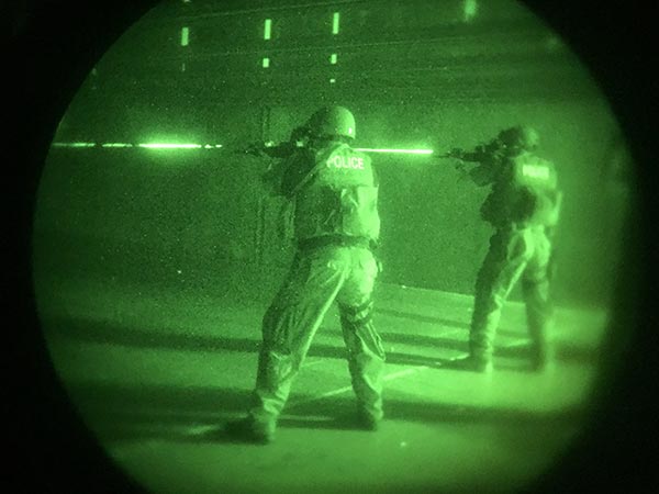 View of SERT through Night Vision goggles