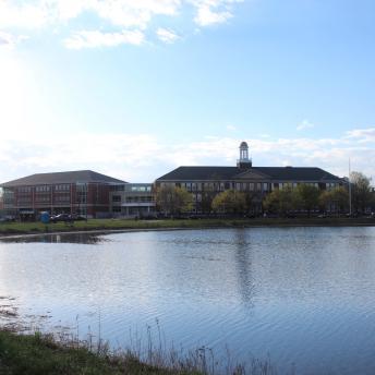 Portsmouth Middle School building from across the pond