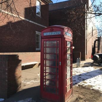 Old English Telephone Booth, Located at the Old Library Building 