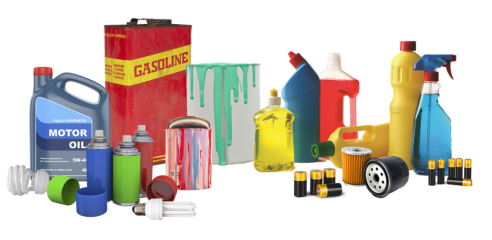 Typical household hazardous waste items.