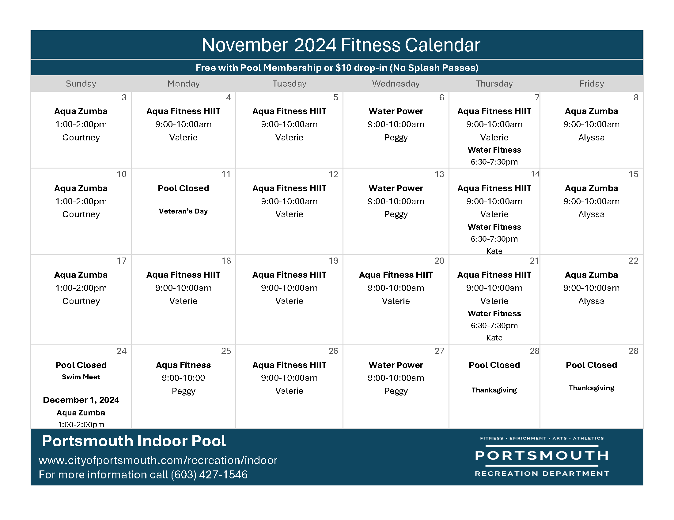 Nov fitness calendar