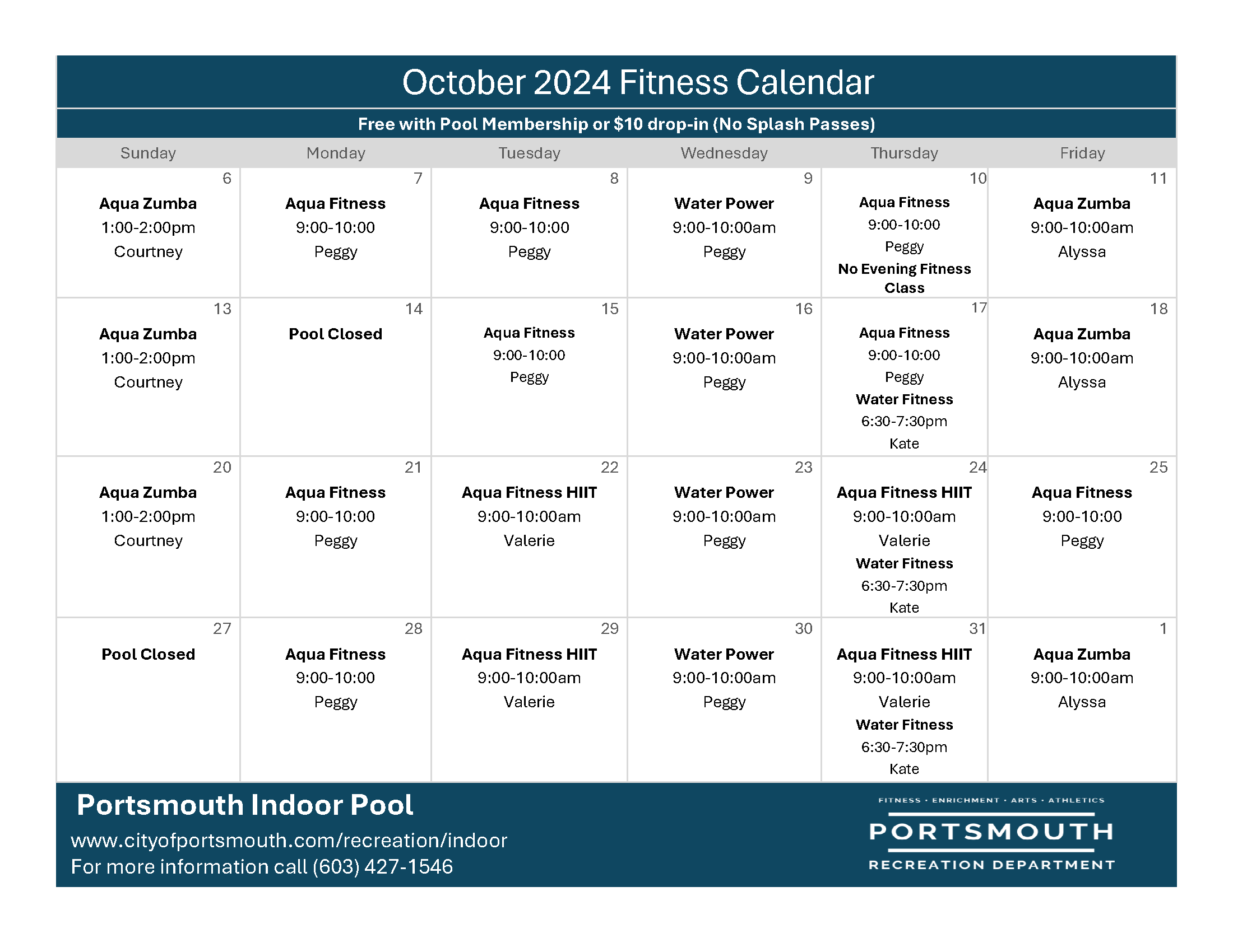 october fitness sched