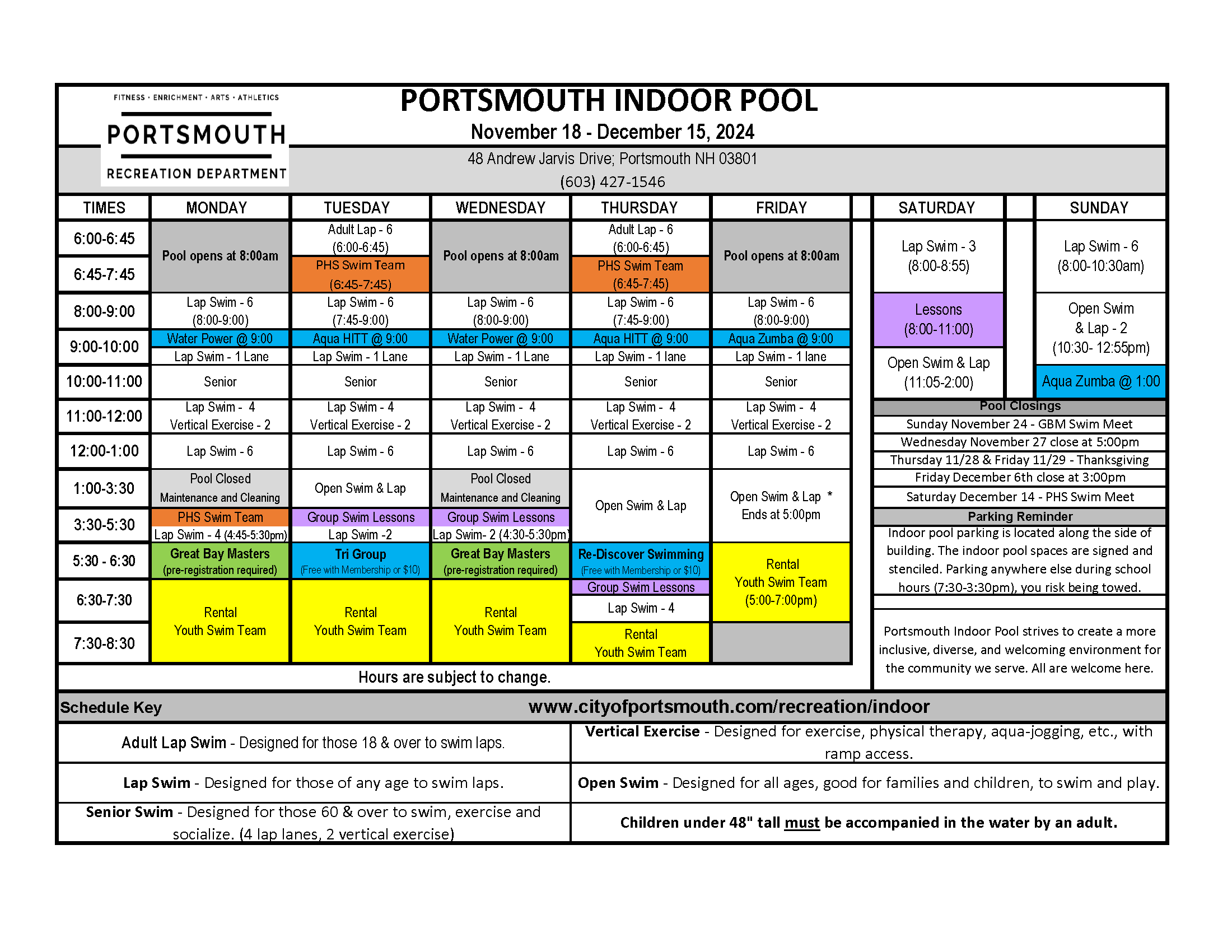 pool schedule