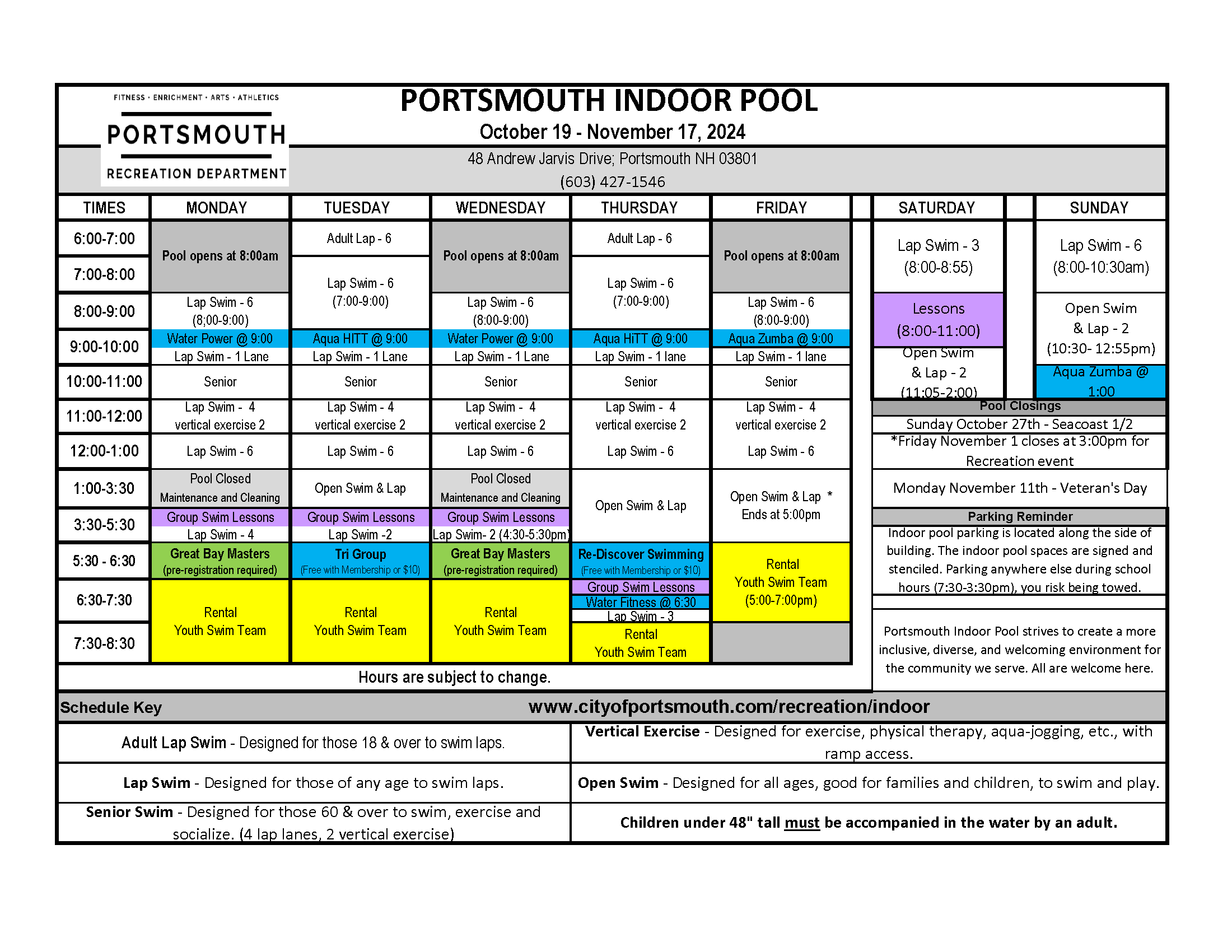 pool schedule