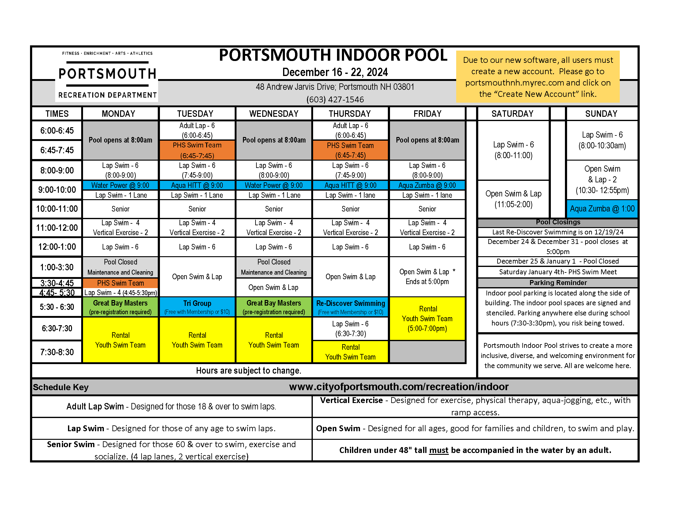 pool schedule