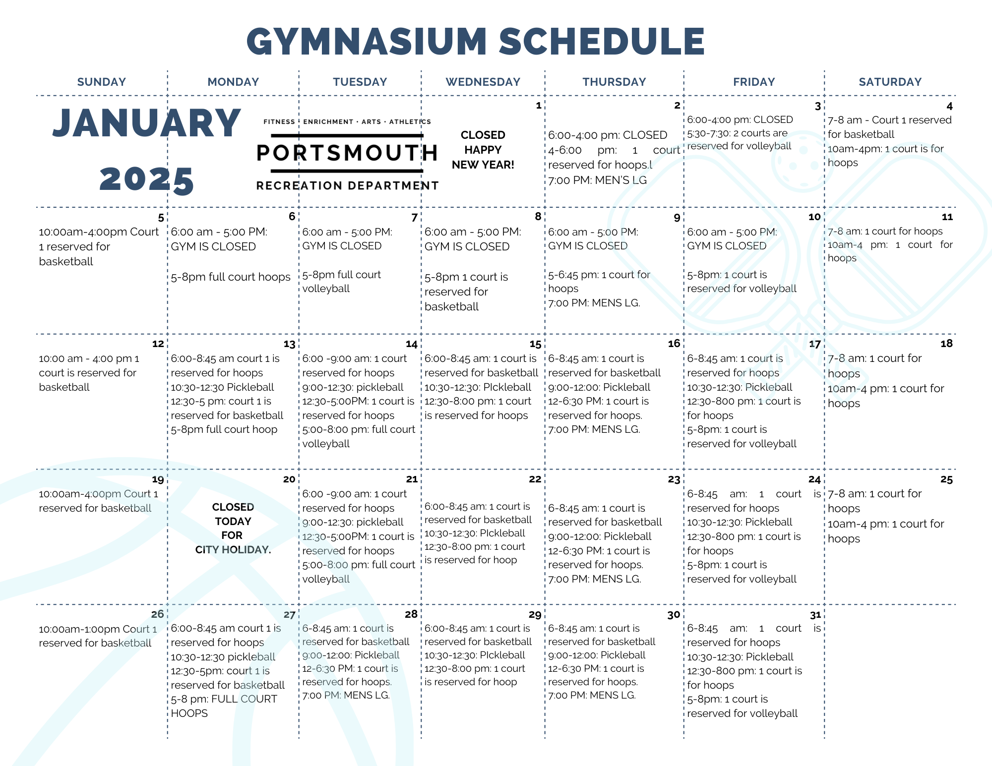 gym schedule