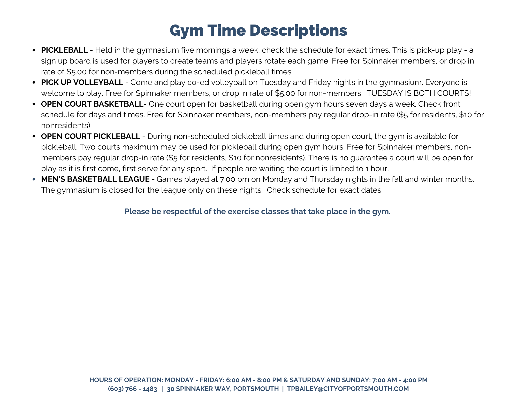 gym time descriptions