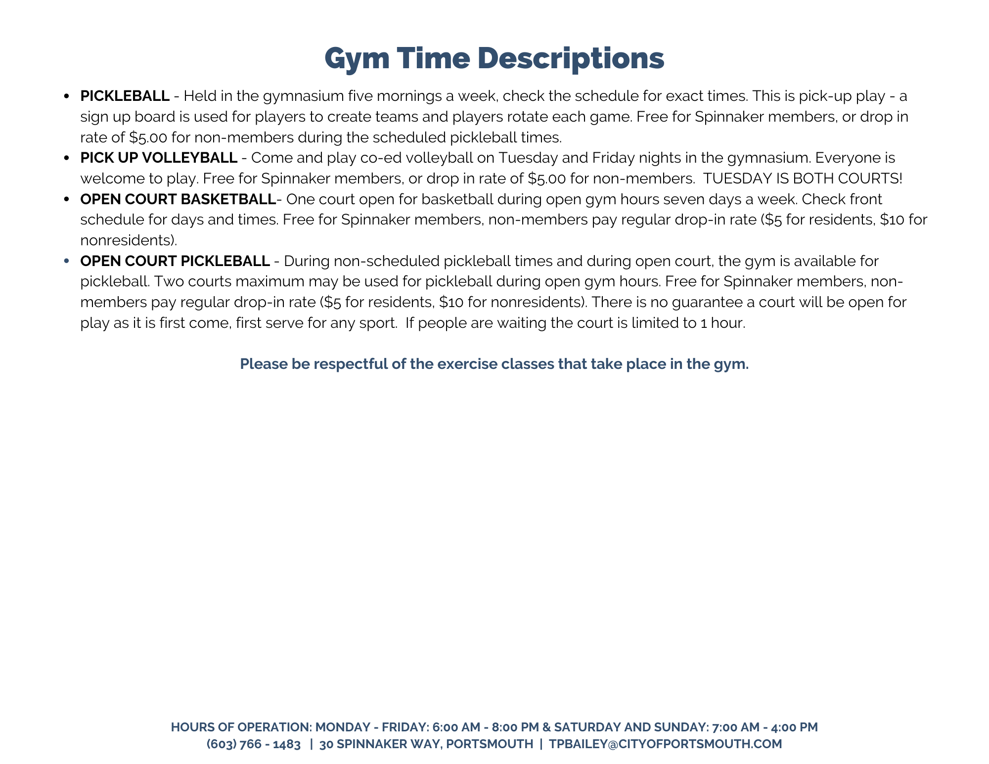 gym time descriptions