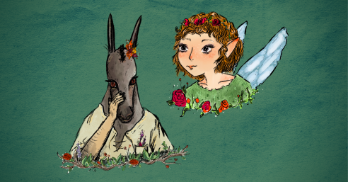 illustration of fairy and Bottom (with the head of a donkey)