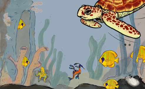 Ocean scene with turtle