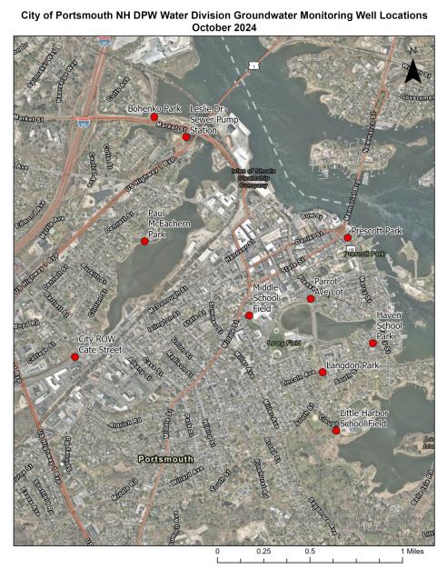 Groundwater monitoring project well locations on City land.