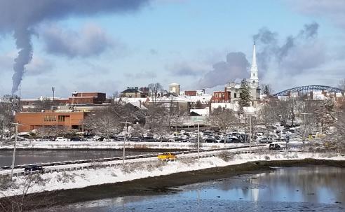 Portsmouth cityscape with snow